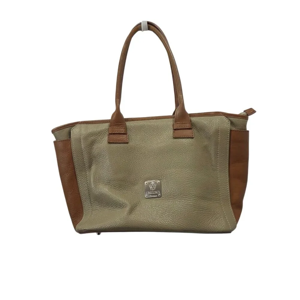 I Medici Firenze Italian Leather Tote Bag Taupe Brown Pebbled Shopper Purse